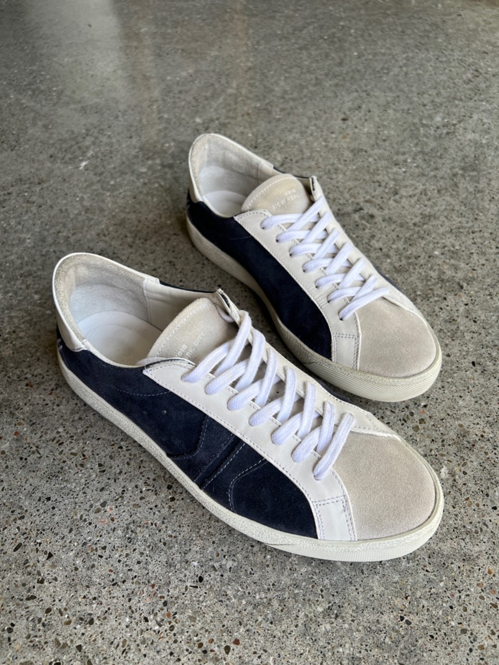 KOIO Men's Classic Two-Tone Suede Sneakers in Navy and Warm Grey-Size 8